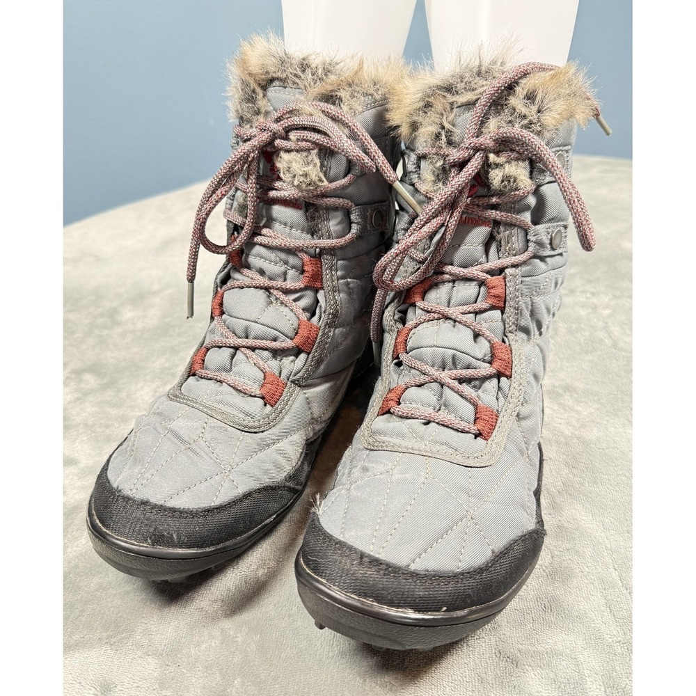 Columbia Boots Womens Size 9 Gray Waterproof Faux Fur Winter Lace Up BL5961-053